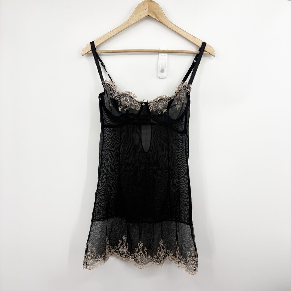 Y2K Babydoll Slip Dress Medium Fairy Lace Mesh Festival Whimsigoth Indie Sheer